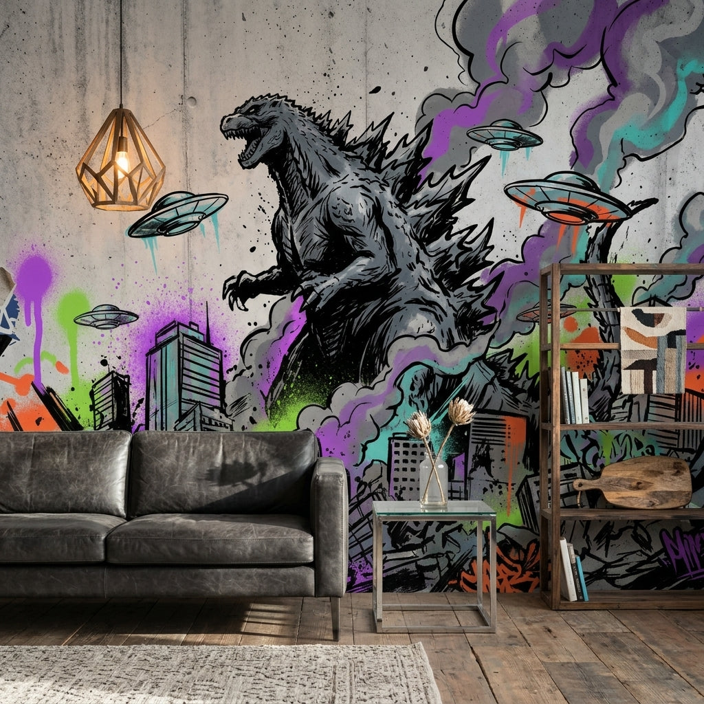 Concrete Wall Wallpaper Urban Sketch Street Art Removable Wall Decor