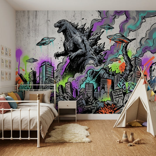 Concrete Wall Wallpaper Urban Sketch Street Art Removable Wall Decor