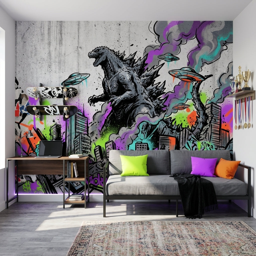 Concrete Wall Wallpaper Urban Sketch Street Art Removable Wall Decor