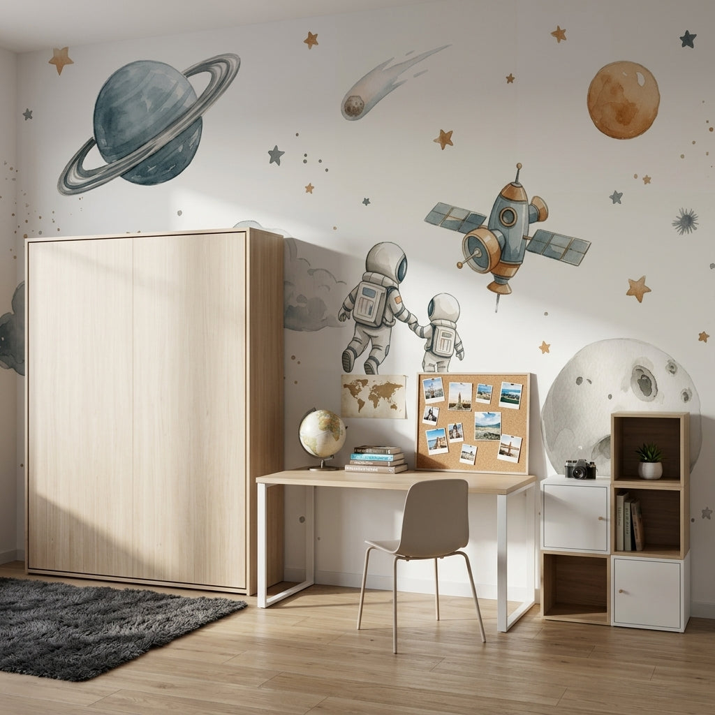 White Background Wallpaper Space Kids Removable Wall Decor