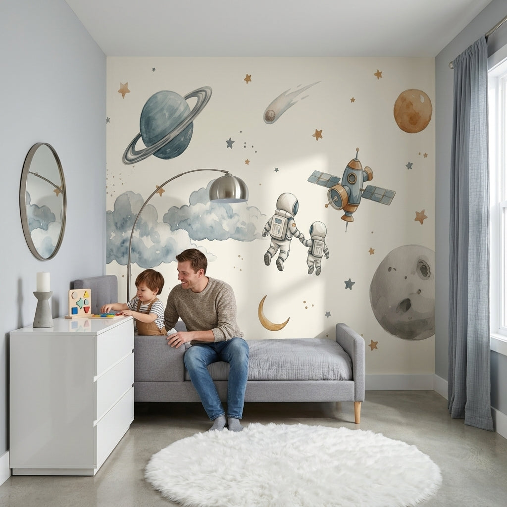 White Background Wallpaper Space Kids Removable Wall Decor