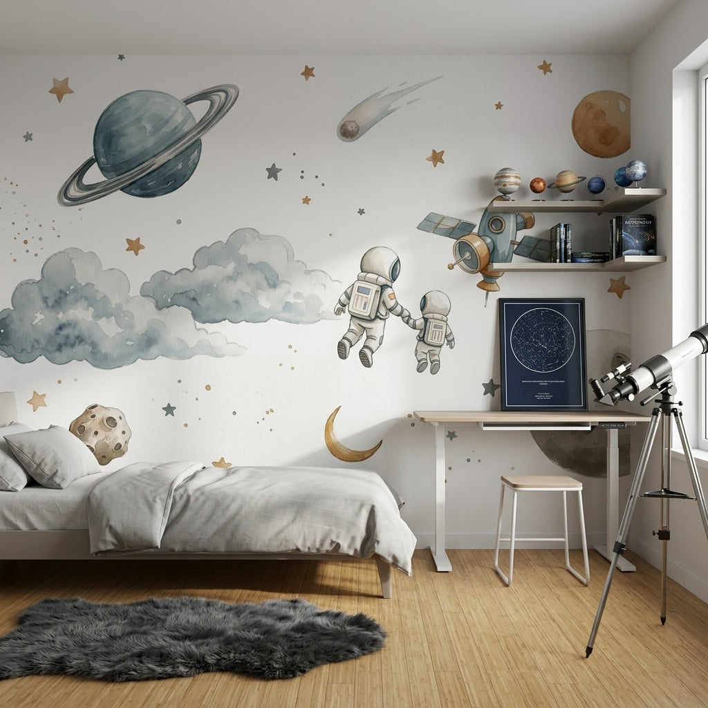 White Background Wallpaper Space Kids Removable Wall Decor