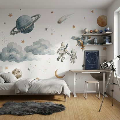 White Background Wallpaper Space Kids Removable Wall Decor