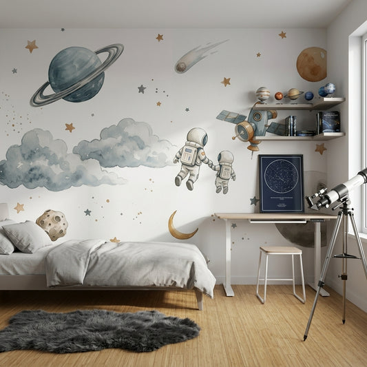 White Background Wallpaper Space Kids Removable Wall Decor