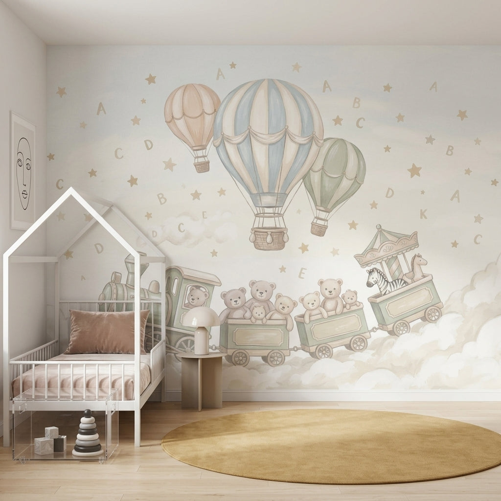 Nursery Wallpaper Hot Air Balloons Toy Train Wall Mural