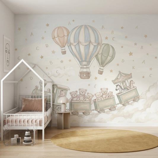 Nursery Wallpaper Hot Air Balloons Toy Train Wall Mural