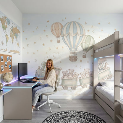 Nursery Wallpaper Hot Air Balloons Toy Train Wall Mural