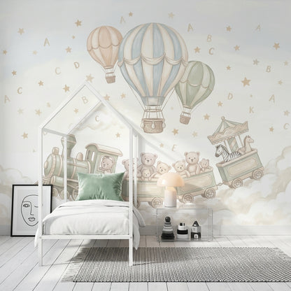 Nursery Wallpaper Hot Air Balloons Toy Train Wall Mural