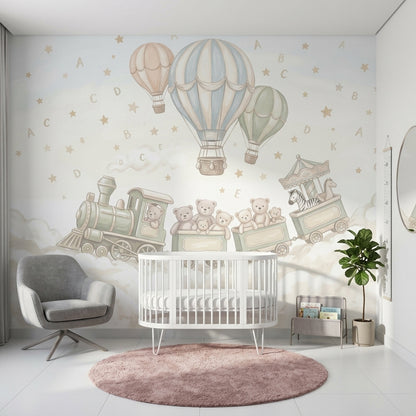 Nursery Wallpaper Hot Air Balloons Toy Train Wall Mural