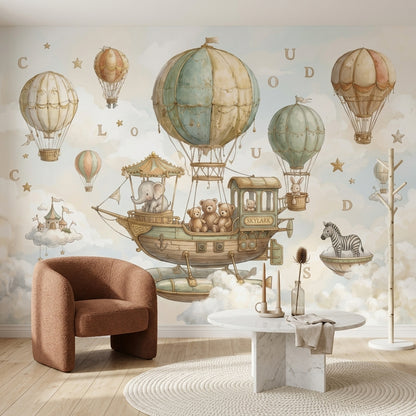 Whimsical Wallpaper Hot Air Balloons Removable Floating Airship Wall Decor