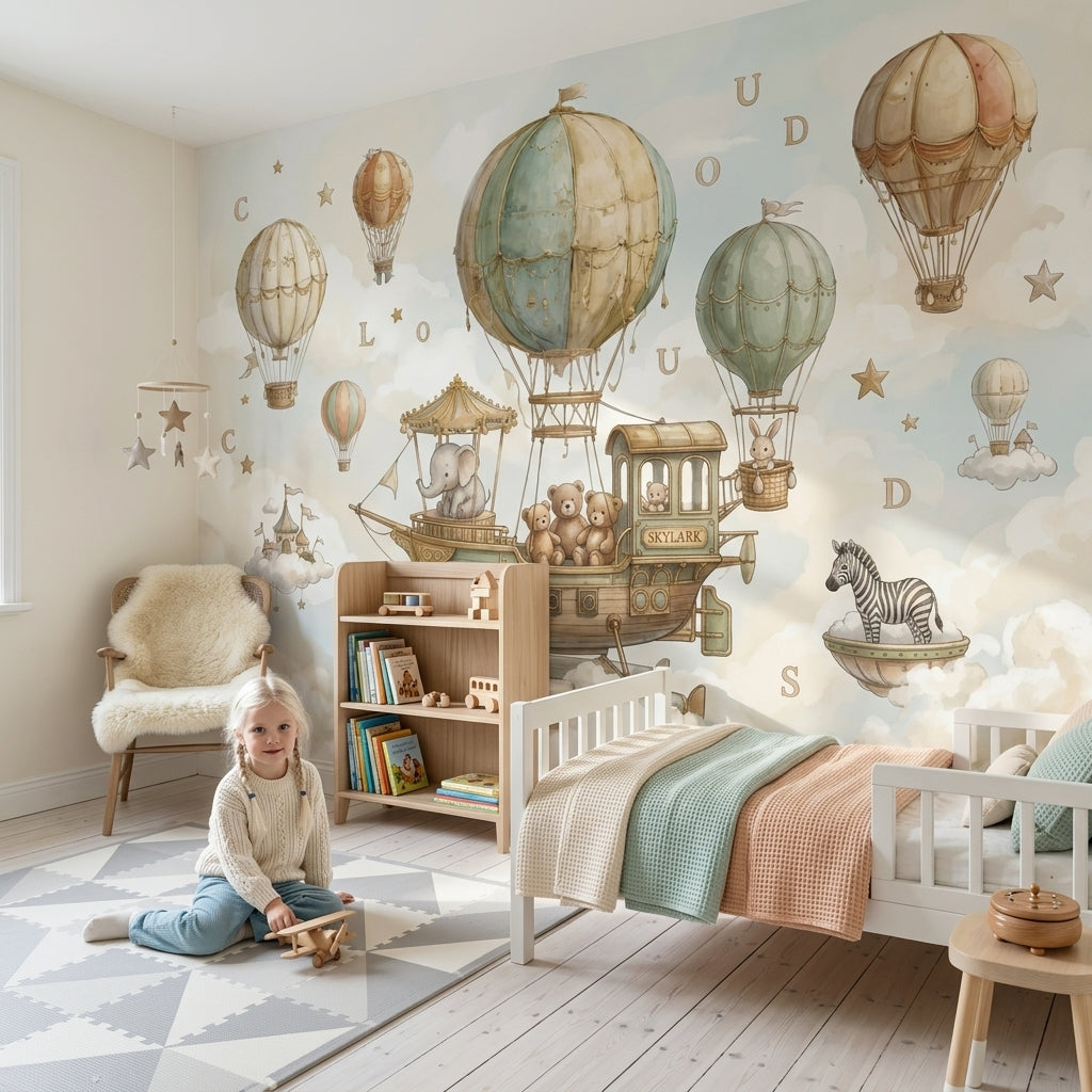 Whimsical Wallpaper Hot Air Balloons Removable Floating Airship Wall Decor