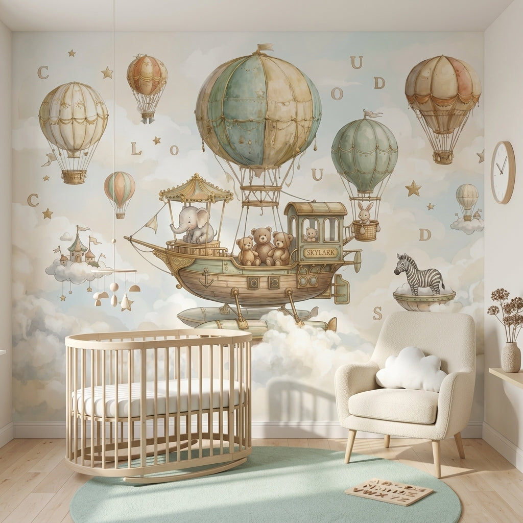 Whimsical Wallpaper Hot Air Balloons Removable Floating Airship Wall Decor