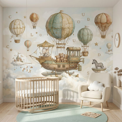 Whimsical Wallpaper Hot Air Balloons Removable Floating Airship Wall Decor