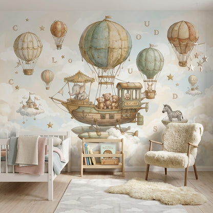 Whimsical Wallpaper Hot Air Balloons Removable Floating Airship Wall Decor