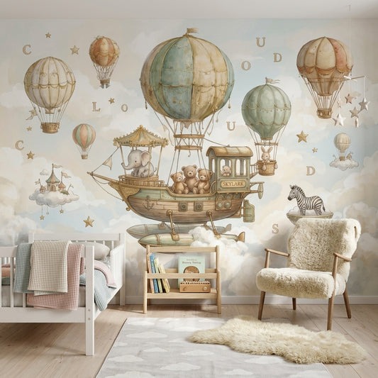 Whimsical Wallpaper Hot Air Balloons Removable Floating Airship Wall Decor