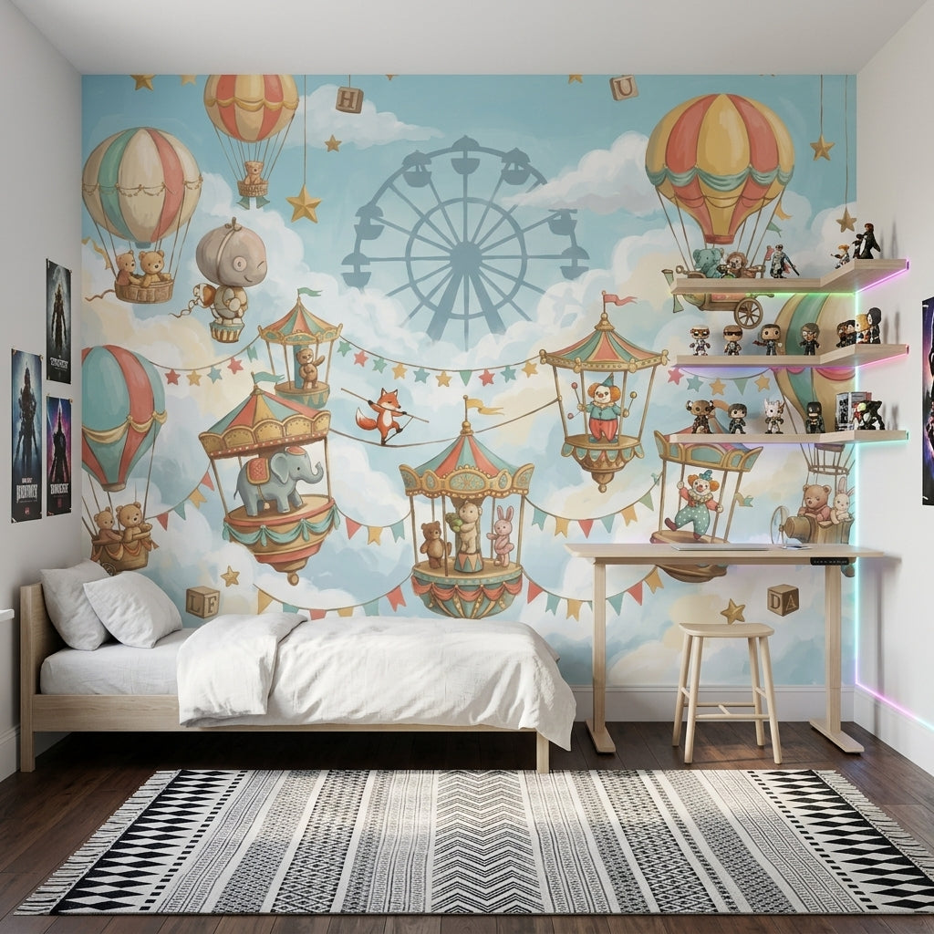 Circus Carnival Wallpaper Hot Air Balloons Whimsical Wall Mural