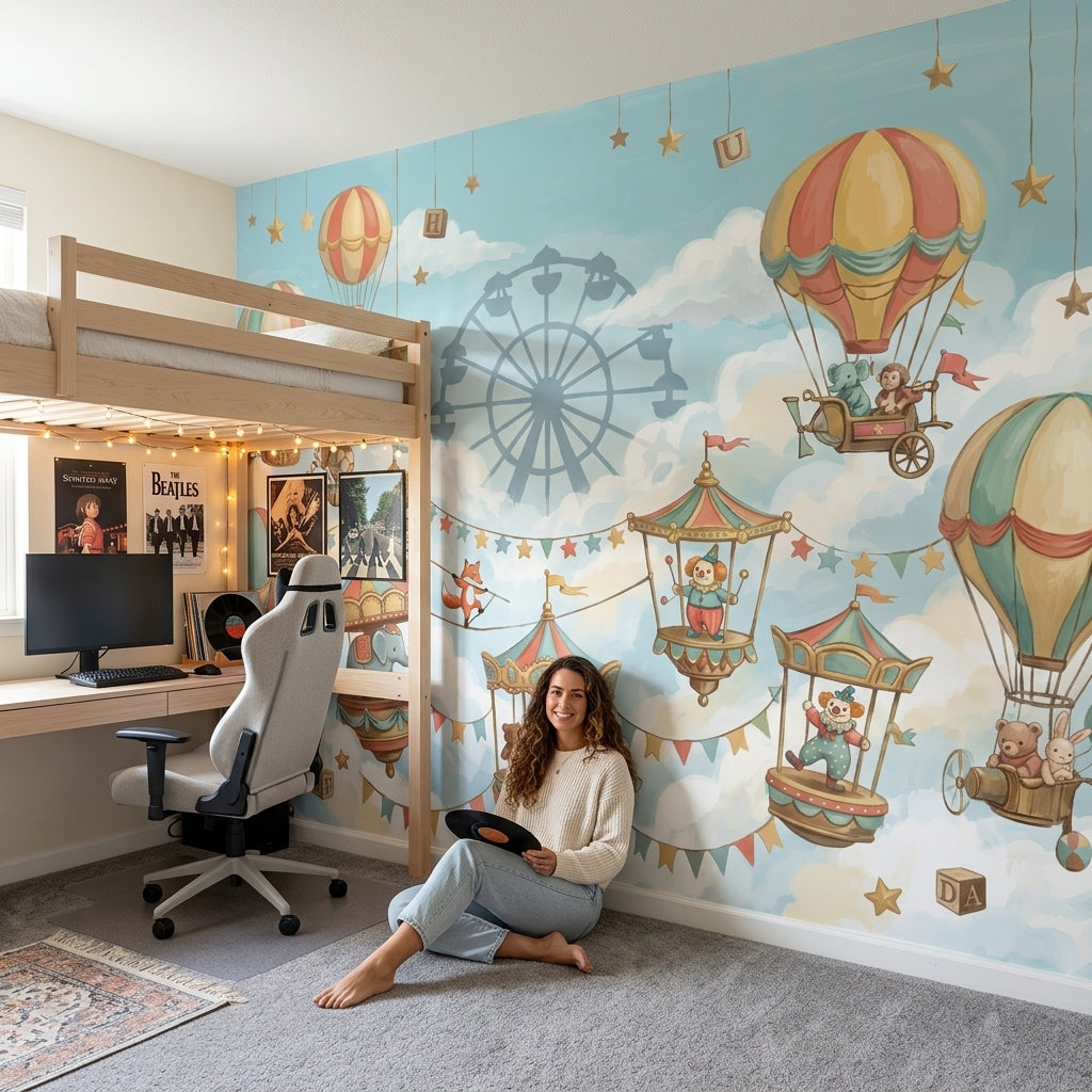 Circus Carnival Wallpaper Hot Air Balloons Whimsical Wall Mural