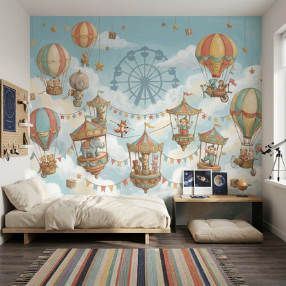 Circus Carnival Wallpaper Hot Air Balloons Whimsical Wall Mural