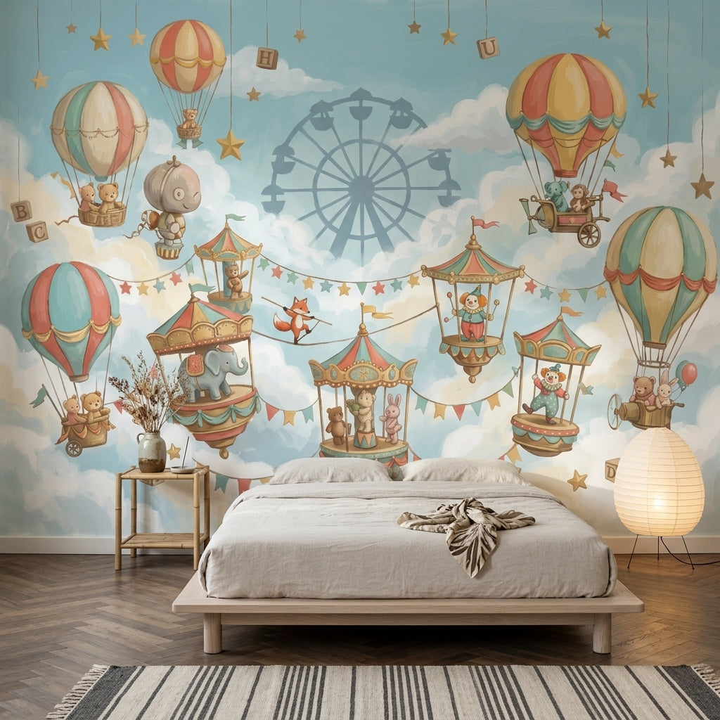 Circus Carnival Wallpaper Hot Air Balloons Whimsical Wall Mural