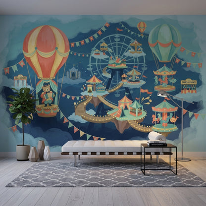 Whimsical Carnival Wallpaper Floating Islands Removable Hot Air Balloons Wall Decor
