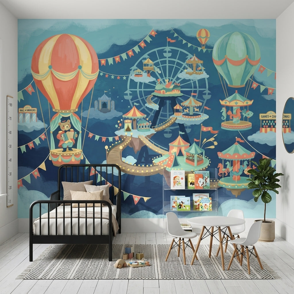 Whimsical Carnival Wallpaper Floating Islands Removable Hot Air Balloons Wall Decor