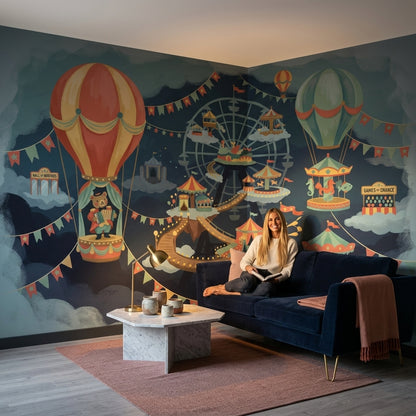 Whimsical Carnival Wallpaper Floating Islands Removable Hot Air Balloons Wall Decor
