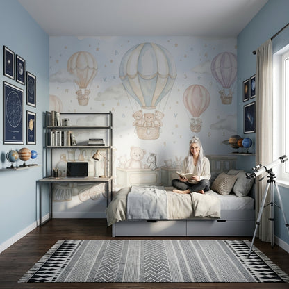 Hot Air Balloons Wallpaper Teddy Bears Removable Toy Train Wall Decor