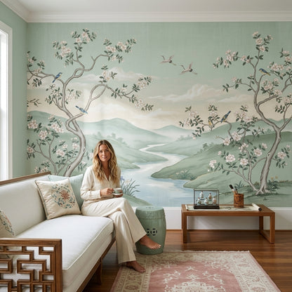 Muted Green Wallpaper Pastel Green Removable Sage Green Wall Decor