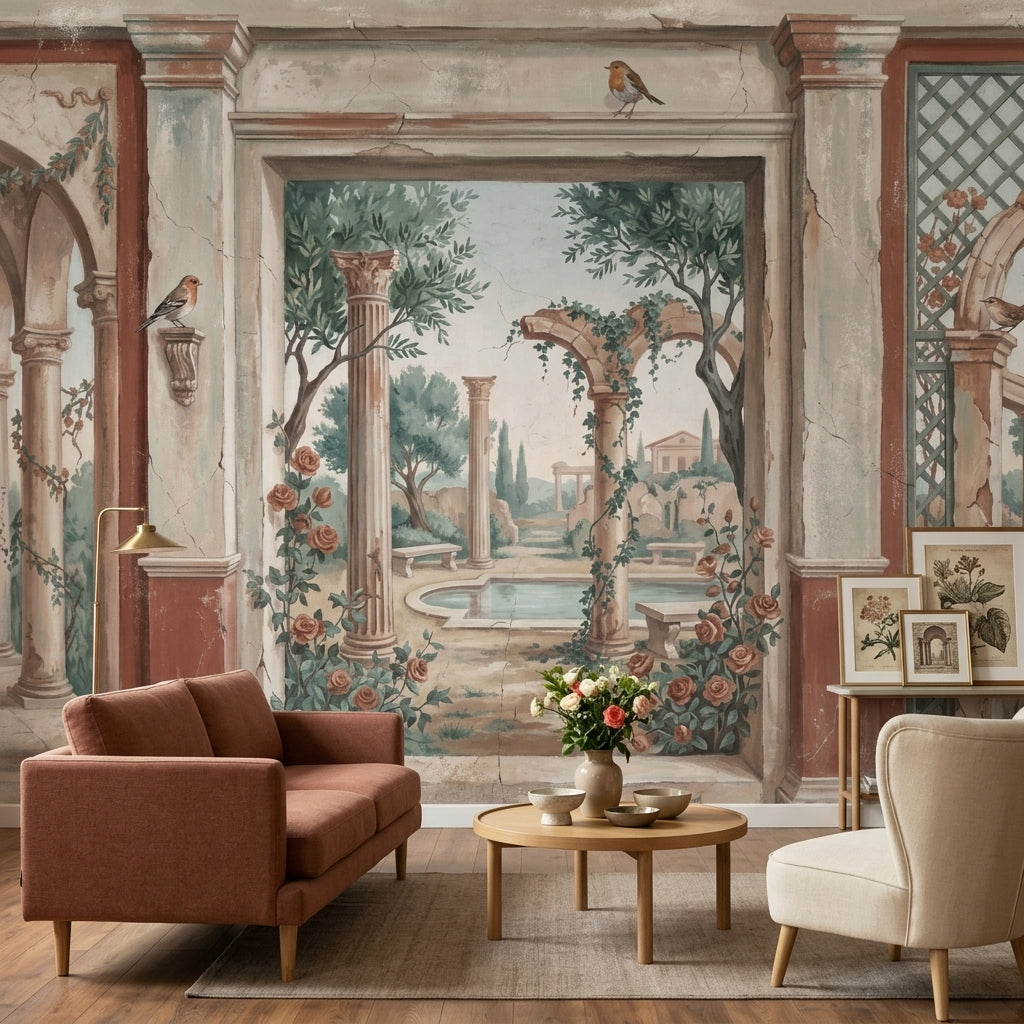 Classical Courtyard Wallpaper Mediterranean Villa Roman Columns Wall Mural