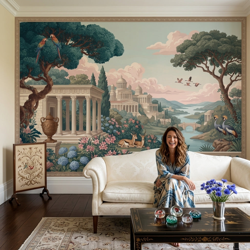 Classical Landscape Wallpaper Mediterranean Garden Neoclassical Architecture Removable Wall Decor