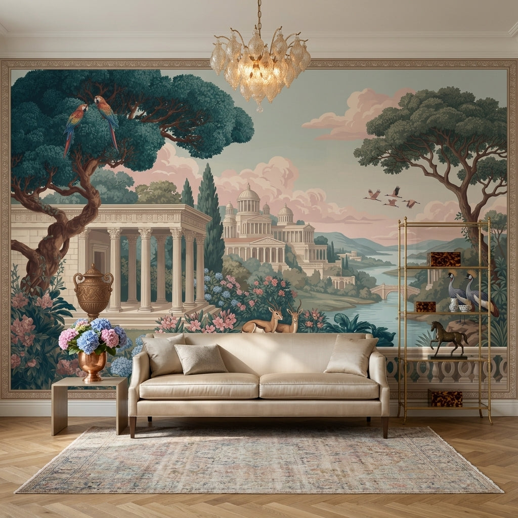 Classical Landscape Wallpaper Mediterranean Garden Neoclassical Architecture Removable Wall Decor