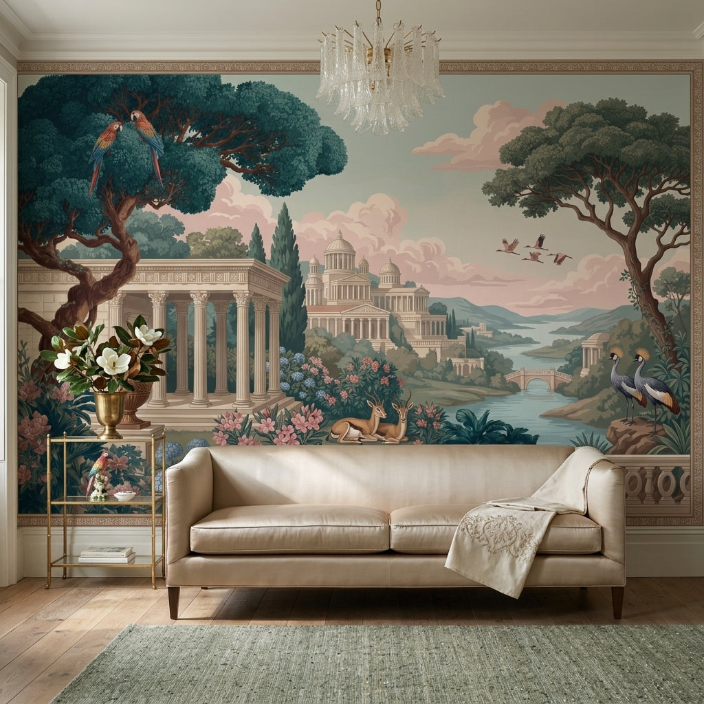 Classical Landscape Wallpaper Mediterranean Garden Neoclassical Architecture Removable Wall Decor
