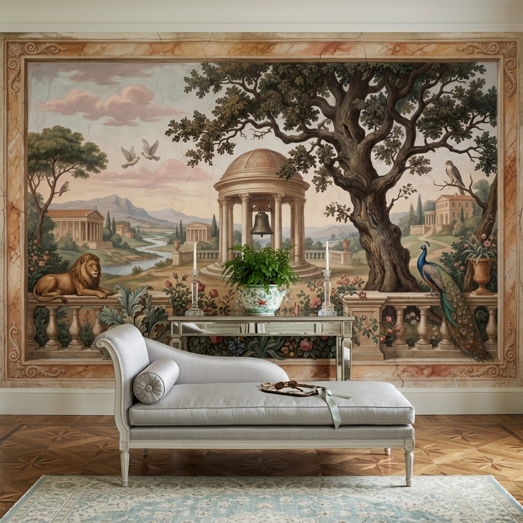 Classical Landscape Mural Wallpaper Mediterranean Villa Neoclassical Rotunda Wall Mural
