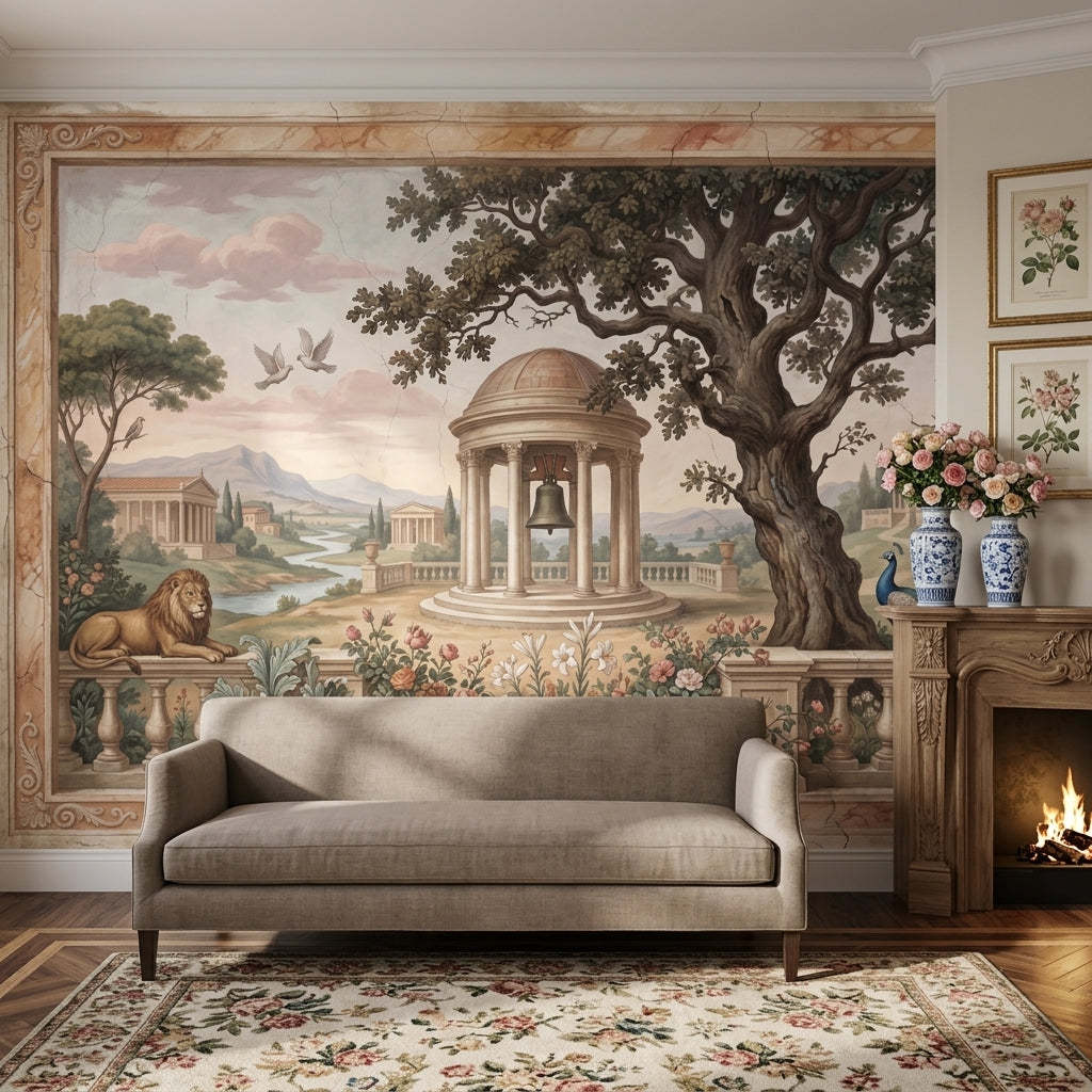Classical Landscape Mural Wallpaper Mediterranean Villa Neoclassical Rotunda Wall Mural