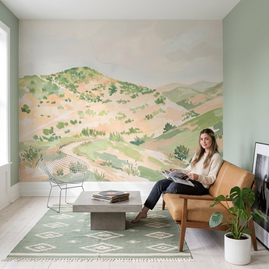 Rolling Hills Wallpaper Landscape Removable Watercolor Wall Decor