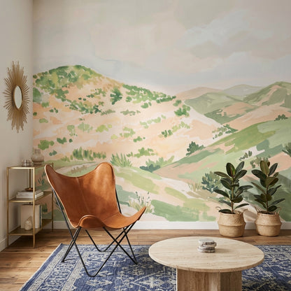 Rolling Hills Wallpaper Landscape Removable Watercolor Wall Decor