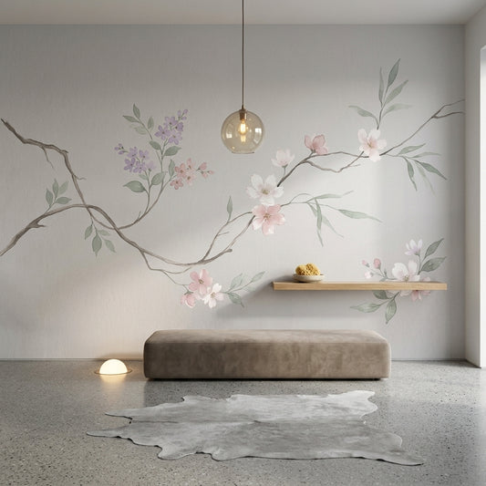 Cherry Blossom Wallpaper Floral Branch Removable Soft Pastel Wall Decor
