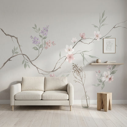 Cherry Blossom Wallpaper Floral Branch Removable Soft Pastel Wall Decor