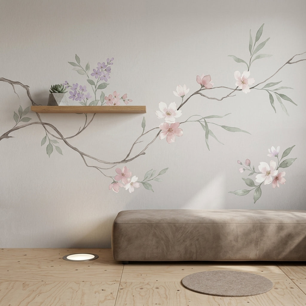 Cherry Blossom Wallpaper Floral Branch Removable Soft Pastel Wall Decor