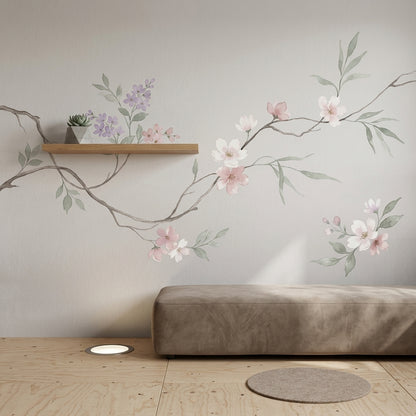 Cherry Blossom Wallpaper Floral Branch Removable Soft Pastel Wall Decor