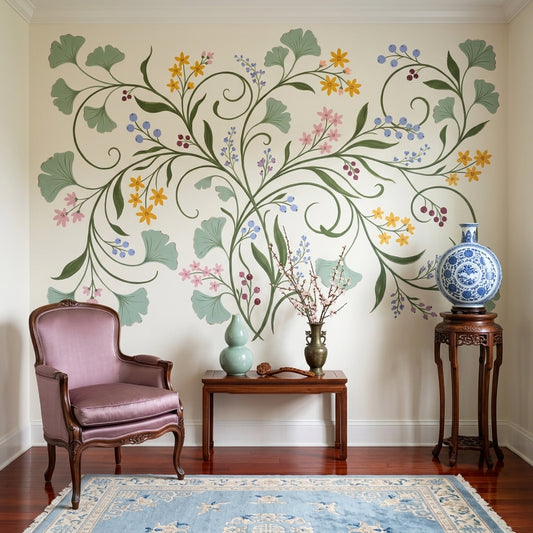White Background Wallpaper Neutral Botanical Removable Wall Decor
