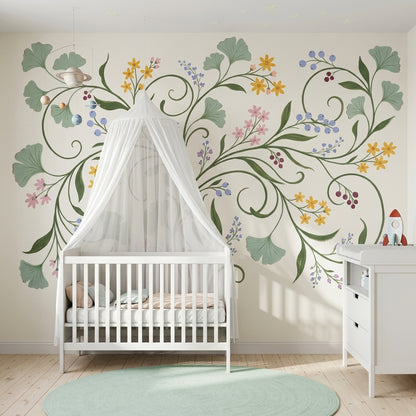 White Background Wallpaper Neutral Botanical Removable Wall Decor