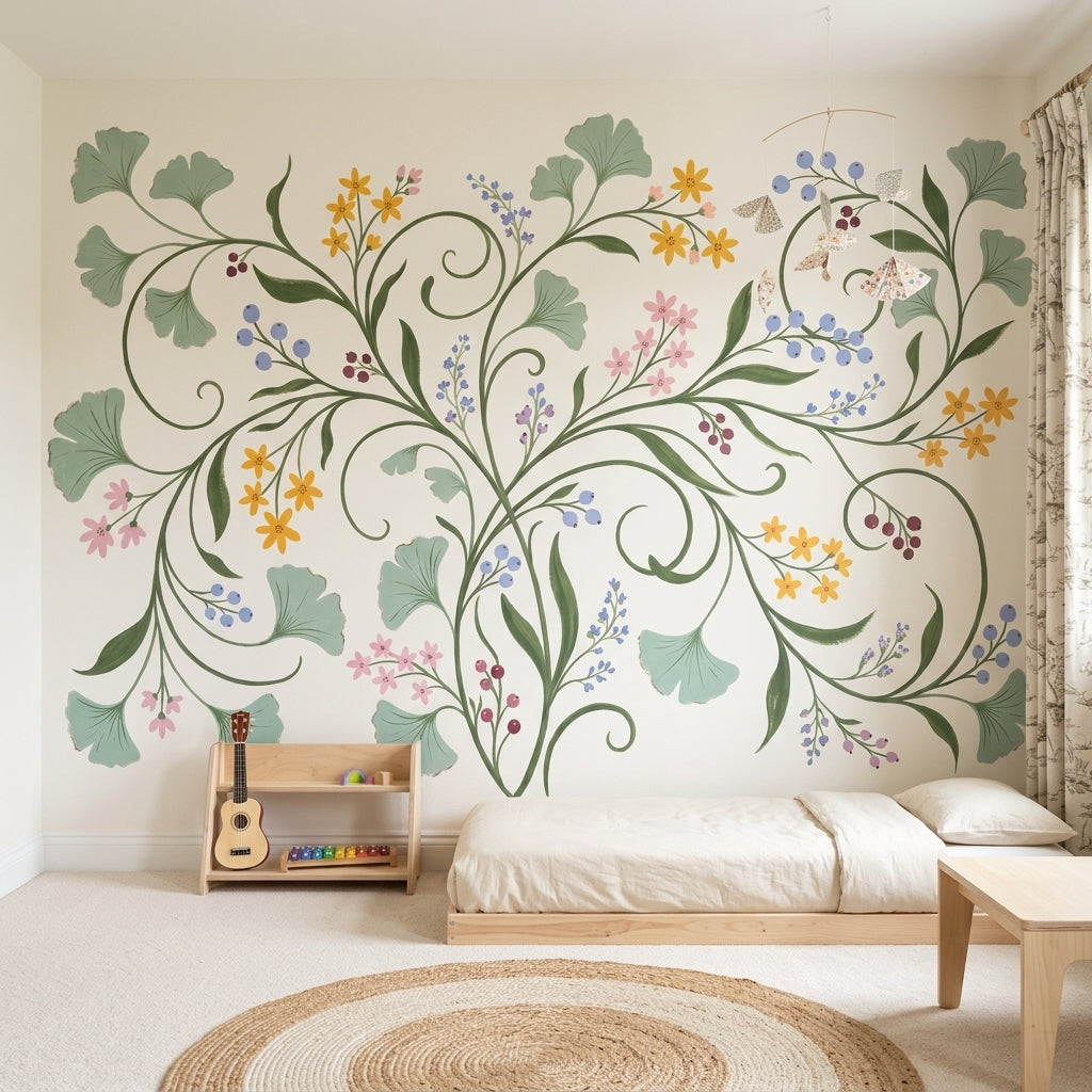 White Background Wallpaper Neutral Botanical Removable Wall Decor