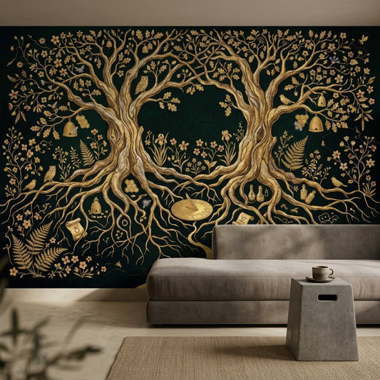 Enchanted Forest Wallpaper Black And Gold Tree Of Life Wall Mural