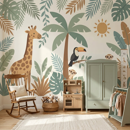Nursery Wallpaper Tropical Jungle Giraffe Removable Wall Decor