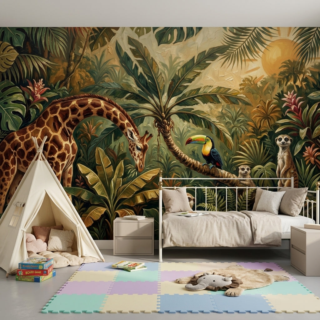 Tropical Jungle Wallpaper Giraffe Toucan Wall Mural
