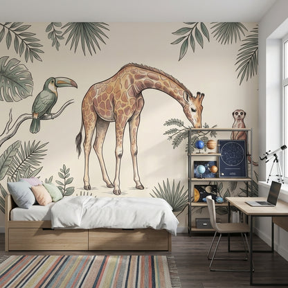 Muted Green Wallpaper Safari Nursery Removable Tropical Jungle Wall Decor