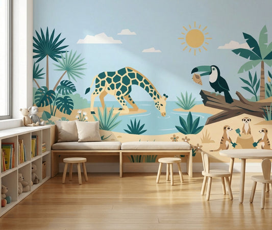 Tropical Wallpaper Safari Removable Watering Hole Wall Decor