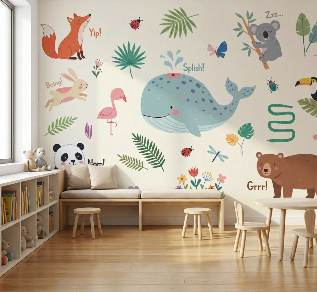 Kids Wallpaper Cute Animals Removable Whale Wall Decor