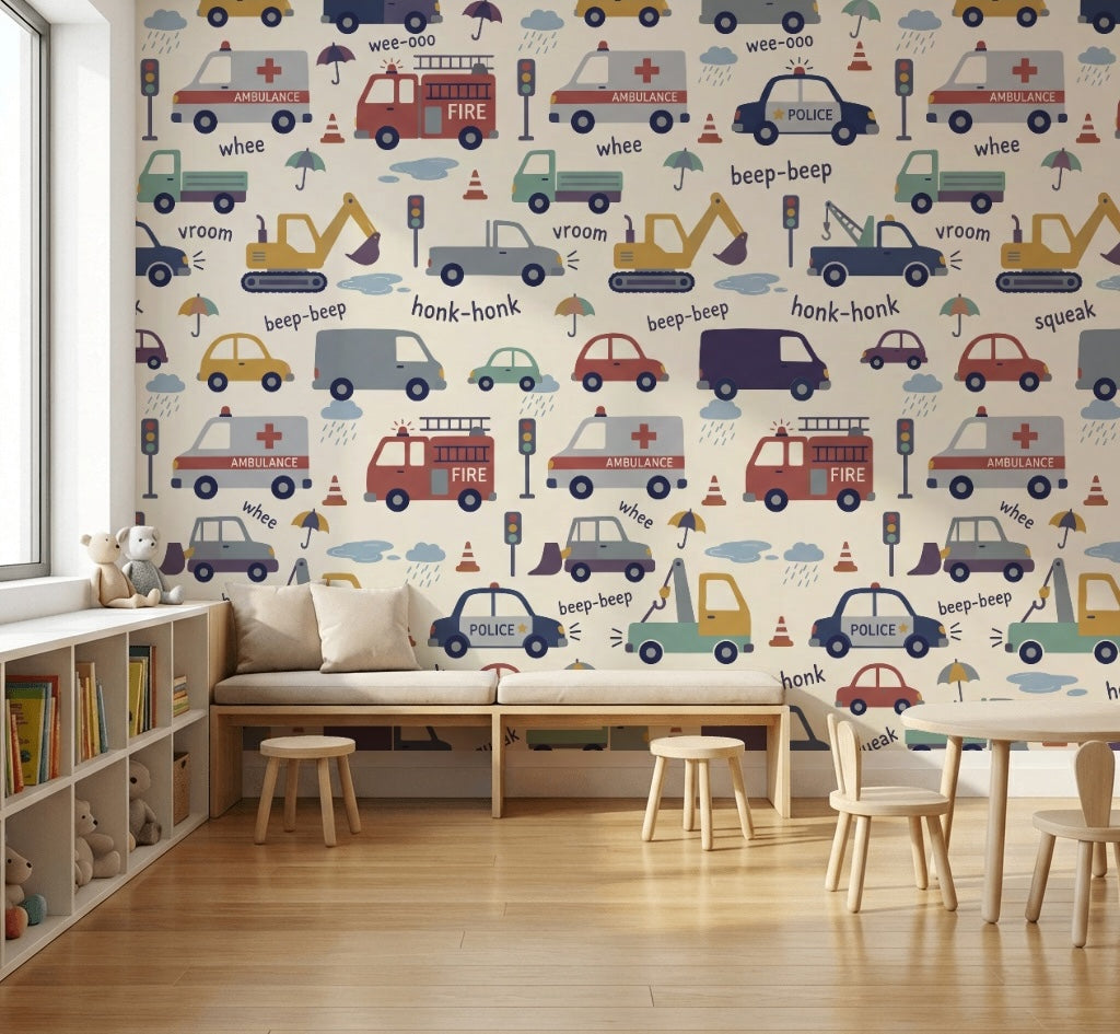 Kids Wallpaper Vehicles Traffic Removable Wall Decor